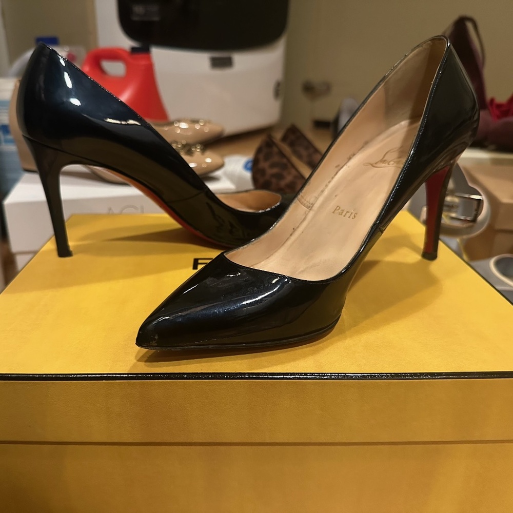 COPY - Christian Louboutin Pigalle 85 Patent Metal Calf Pumps